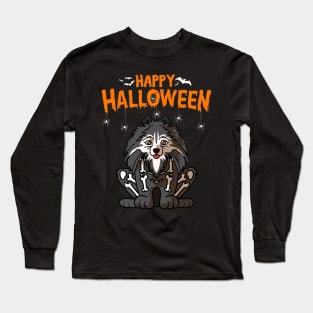 Pomeranian Dog Halloween Skull Long Sleeve T-Shirt